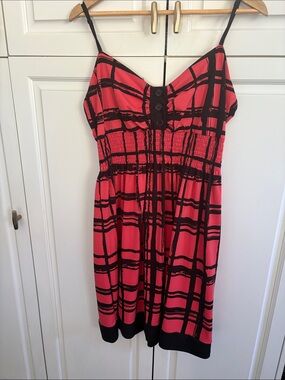 Women's Coral and Black Plaid Sundress L